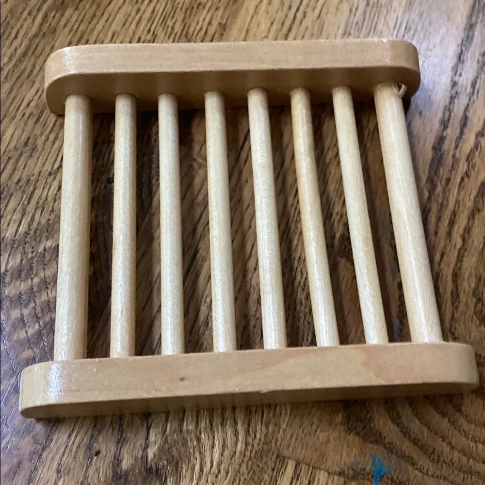 NIB sponge soap rack dish bamboo natural minimalist organization bathroom